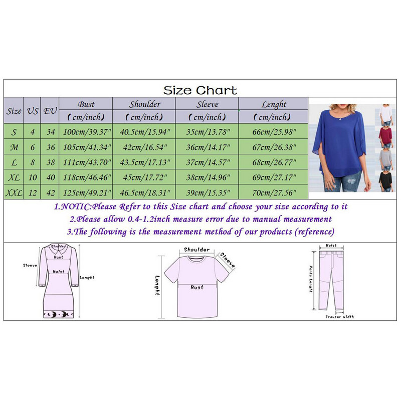 Novo u velikim bluzama za žene, modna labava, polurazdijeljena rukava, dvoslojna gornja majica od šifona s okruglim izrezom Majica od spandksa