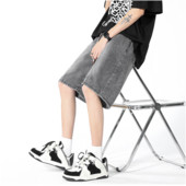 Ljetne muške traperice, kratke hlače opuštenog i širokog kroja Traper kratke hlače s elastičnim strukom, muške velike traperice, sivo/plave S-3XL