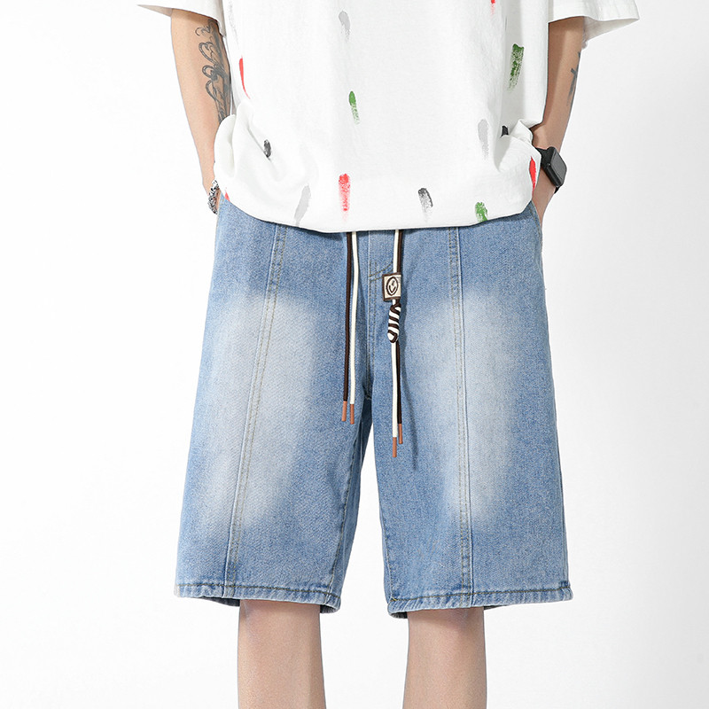 Ljetne muške traperice, kratke hlače opuštenog i širokog kroja Traper kratke hlače s elastičnim strukom, muške velike traperice, sivo/plave S-3XL