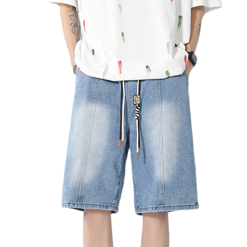 Ljetne muške traperice, kratke hlače opuštenog i širokog kroja Traper kratke hlače s elastičnim strukom, muške velike traperice, sivo/plave S-3XL