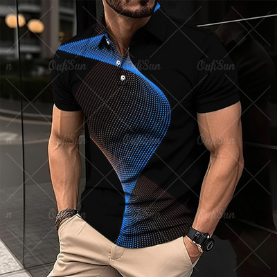 Modna muška polo majica 3D majica s tankim prugama Ljetna polo majica kratkih rukava Majica sa šarenim uzorkom Ležerna muška odjeća