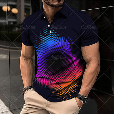 Modna muška polo majica 3D majica s tankim prugama Ljetna polo majica kratkih rukava Majica sa šarenim uzorkom Ležerna muška odjeća