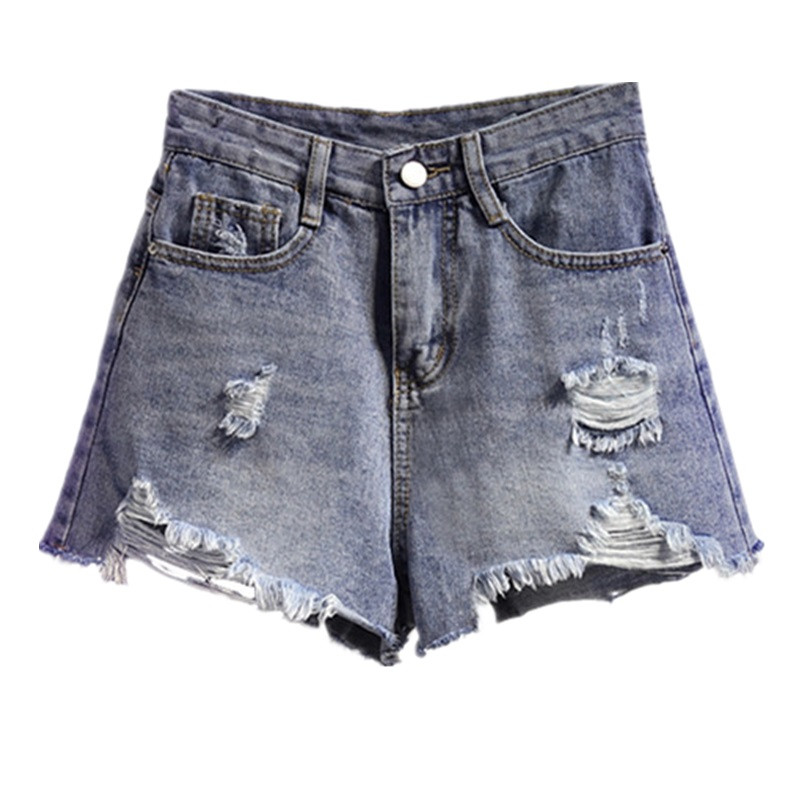 Hole Blue Denim Shorts Naiste Suvine Uus Suur kõrge vöökohaga lai jalg A-line kuumad püksid vabaaja naiste lühikesed püksid Tänavarõivad S-5xl