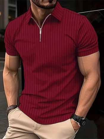 Лятна мъжка тениска с поло с къси ръкави, модна тениска с летви, мъжка тениска с чист цвят, дишаща риза, парти мъжко облекло, топ S-XXXL