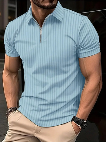Лятна мъжка тениска с поло с къси ръкави, модна тениска с летви, мъжка тениска с чист цвят, дишаща риза, парти мъжко облекло, топ S-XXXL