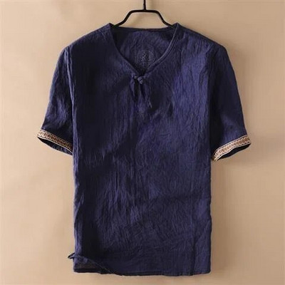 1950-es évek vászon rövid ujjú póló Férfi Vékony alkalmi Ráncmentes Vintage pamut póló Antibakteriális, laza stílus