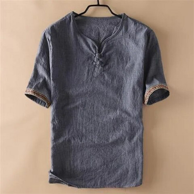 1950-es évek vászon rövid ujjú póló Férfi Vékony alkalmi Ráncmentes Vintage pamut póló Antibakteriális, laza stílus