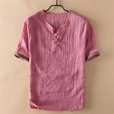 1950-es évek vászon rövid ujjú póló Férfi Vékony alkalmi Ráncmentes Vintage pamut póló Antibakteriális, laza stílus