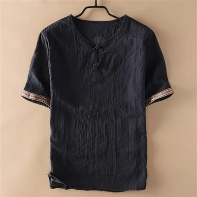 1950-es évek vászon rövid ujjú póló Férfi Vékony alkalmi Ráncmentes Vintage pamut póló Antibakteriális, laza stílus