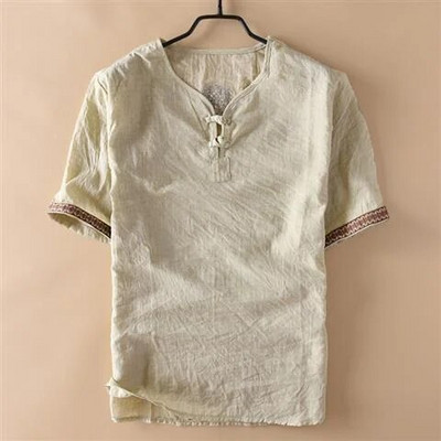 1950-es évek vászon rövid ujjú póló Férfi Vékony alkalmi Ráncmentes Vintage pamut póló Antibakteriális, laza stílus