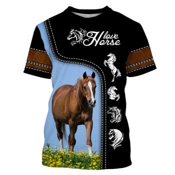 2024 Мъжка тениска с къс ръкав 3D отпечатана тениска с коне Свободна тениска с О-образно деколте Ежедневно мъжко облекло с къс ръкав S-5XL