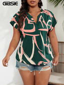 GIBSIE Elegantna bluza s ureznim izrezom i velikim printom, ženska nova modna bluza s šišmiš rukavima, ljeto 2024., ležerne ženske bluze, gornji dijelovi