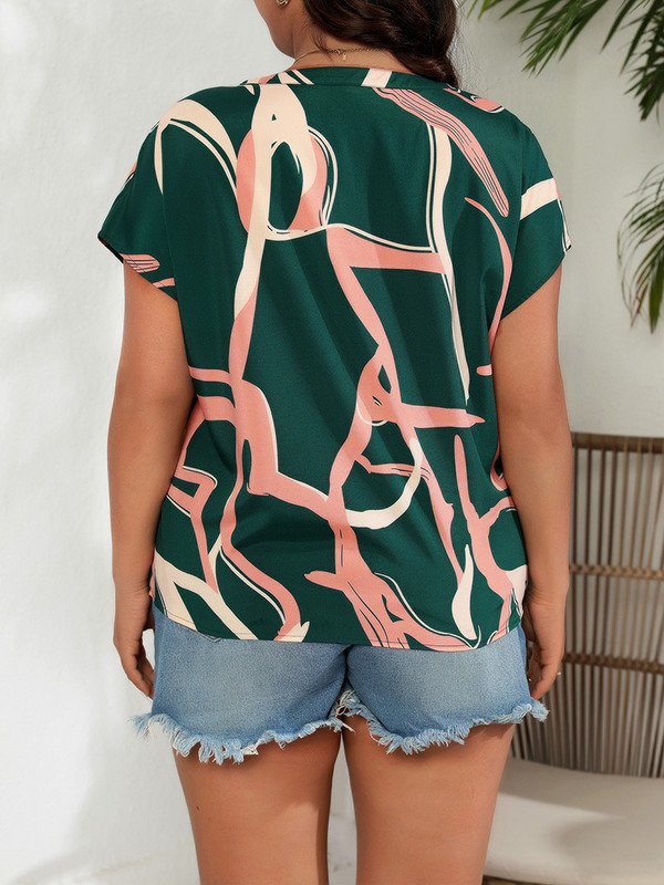 GIBSIE Elegantna bluza s ureznim izrezom i velikim printom, ženska nova modna bluza s šišmiš rukavima, ljeto 2024., ležerne ženske bluze, gornji dijelovi