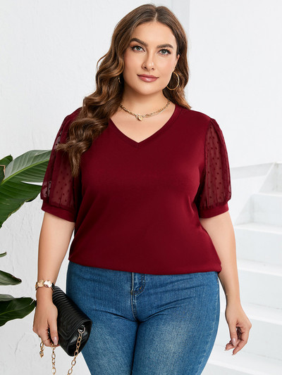 GIBSIE lielizmēra vienkrāsains V veida kakla izgriezums Šveices pūtītes īsu piedurkņu T krekls sievietēm 2023. gada modes vasaras brīvi ikdienas sieviešu T-krekli, topi