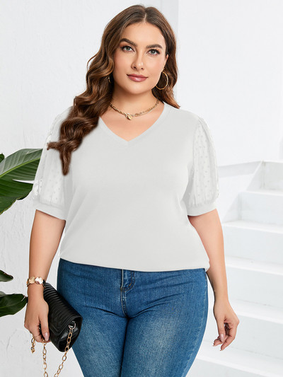 GIBSIE lielizmēra vienkrāsains V veida kakla izgriezums Šveices pūtītes īsu piedurkņu T krekls sievietēm 2023. gada modes vasaras brīvi ikdienas sieviešu T-krekli, topi