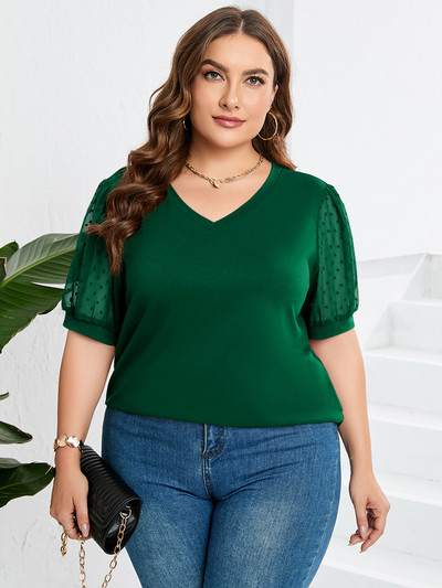 GIBSIE lielizmēra vienkrāsains V veida kakla izgriezums Šveices pūtītes īsu piedurkņu T krekls sievietēm 2023. gada modes vasaras brīvi ikdienas sieviešu T-krekli, topi