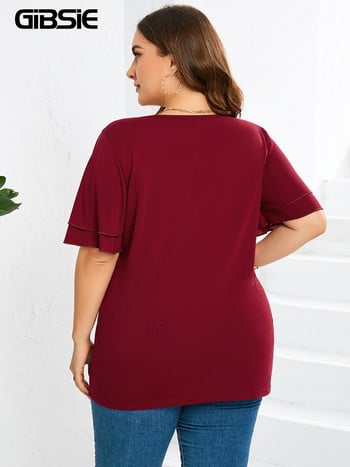 GIBSIE Plus Size Μπλούζες και Μπλούζες για Γυναικεία Μόδα 2023 Αντίθεση με λαιμόκοψη με πεταλούδα Γυναικεία Casual Loose μονόχρωμη μπλούζα