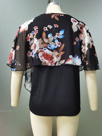 GIBSIE Plus Size Floral Print 2 σε 1 Γυναικεία μπλούζα από σιφόν Καλοκαίρι 2024 με μανίκι πεταλούδας O-λαιμόκοψη Χαλαρά casual γυναικείες μπλούζες