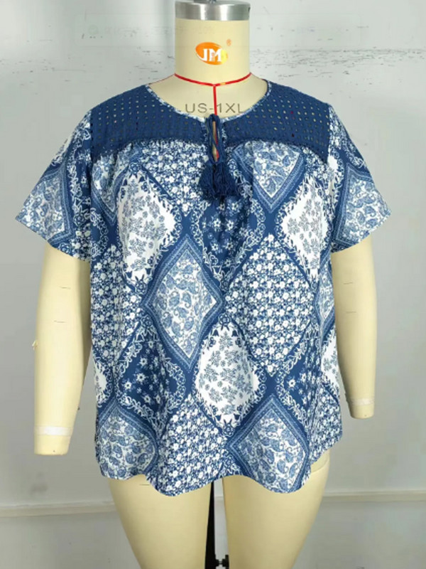 GIBSIE Boho majice s kićankama i kravatom s kratkim rukavima velike veličine Ženske blagdanske opuštene, ležerne izdubljene košulje, bluze Ljeto 2024.