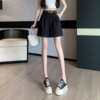 Seoulish Ženske kratke hlače visokog struka s remenom Ljeto 2024. Elegantne jednobojne džepove Ležerne kratke hlače u uredskom stilu Ženske