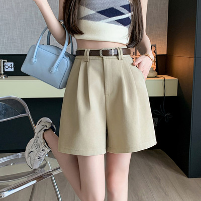 Seoulish Ženske kratke hlače visokog struka s remenom Ljeto 2024. Elegantne jednobojne džepove Ležerne kratke hlače u uredskom stilu Ženske