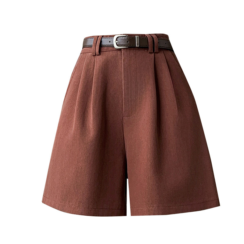 Seoulish Ženske kratke hlače visokog struka s remenom Ljeto 2024. Elegantne jednobojne džepove Ležerne kratke hlače u uredskom stilu Ženske