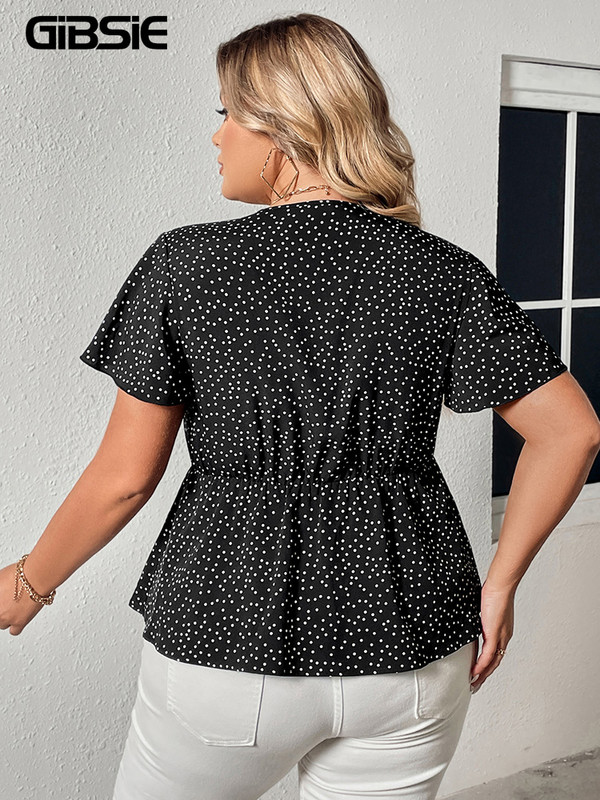 GIBSIE bluza s prednjom stranom s dubokim V-izrezom i dubokim V-izrezom veličine GIBSIE, ženska ljetna 2023., kratkih rukava, slatke ležerne ženske majice i bluze