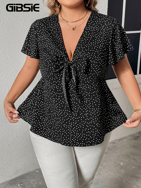 GIBSIE bluza s prednjom stranom s dubokim V-izrezom i dubokim V-izrezom veličine GIBSIE, ženska ljetna 2023., kratkih rukava, slatke ležerne ženske majice i bluze