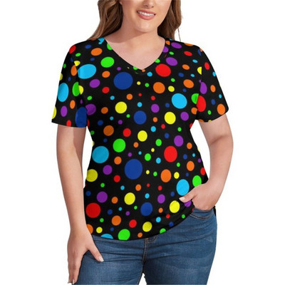 Ljetne ženske pamučne majice kratkih rukava Plave točkice Vintage prevelike majice kratkih rukava s V izrezom Korejski modni print majice velikih veličina