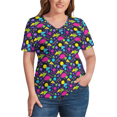 Ljetne ženske pamučne majice kratkih rukava Plave točkice Vintage prevelike majice kratkih rukava s V izrezom Korejski modni print majice velikih veličina