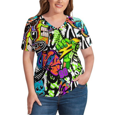 Ljetne ženske pamučne majice kratkih rukava Plave točkice Vintage prevelike majice kratkih rukava s V izrezom Korejski modni print majice velikih veličina