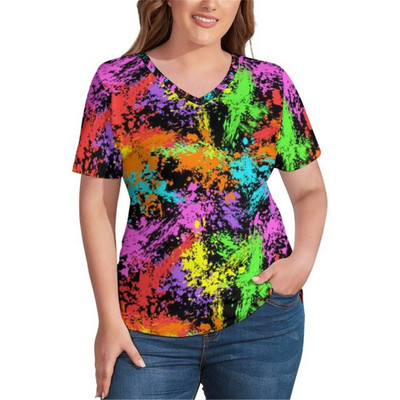 Ljetne ženske pamučne majice kratkih rukava Plave točkice Vintage prevelike majice kratkih rukava s V izrezom Korejski modni print majice velikih veličina