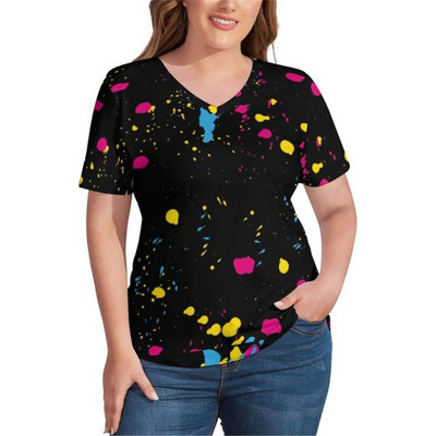 Ljetne ženske pamučne majice kratkih rukava Plave točkice Vintage prevelike majice kratkih rukava s V izrezom Korejski modni print majice velikih veličina