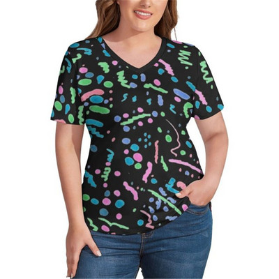 Ljetne ženske pamučne majice kratkih rukava Plave točkice Vintage prevelike majice kratkih rukava s V izrezom Korejski modni print majice velikih veličina