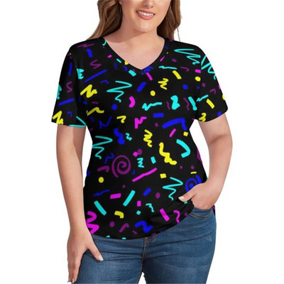 Ljetne ženske pamučne majice kratkih rukava Plave točkice Vintage prevelike majice kratkih rukava s V izrezom Korejski modni print majice velikih veličina