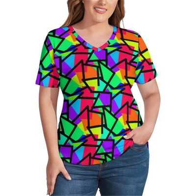 Ljetne ženske pamučne majice kratkih rukava Plave točkice Vintage prevelike majice kratkih rukava s V izrezom Korejski modni print majice velikih veličina