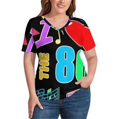 Ljetne ženske pamučne majice kratkih rukava Plave točkice Vintage prevelike majice kratkih rukava s V izrezom Korejski modni print majice velikih veličina