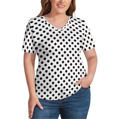 Ljetne ženske pamučne majice kratkih rukava Plave točkice Vintage prevelike majice kratkih rukava s V izrezom Korejski modni print majice velikih veličina