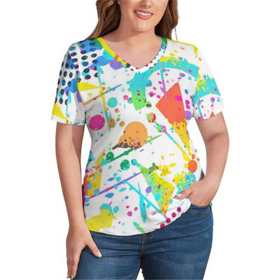 Ljetne ženske pamučne majice kratkih rukava Plave točkice Vintage prevelike majice kratkih rukava s V izrezom Korejski modni print majice velikih veličina