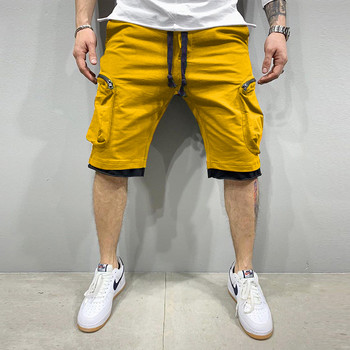 Мъжки къси панталони Нови летни памучни карго панталони с двоен джоб и цип Ежедневни панталони в хип-хоп стил Спортни панталони за фитнес с пет точки