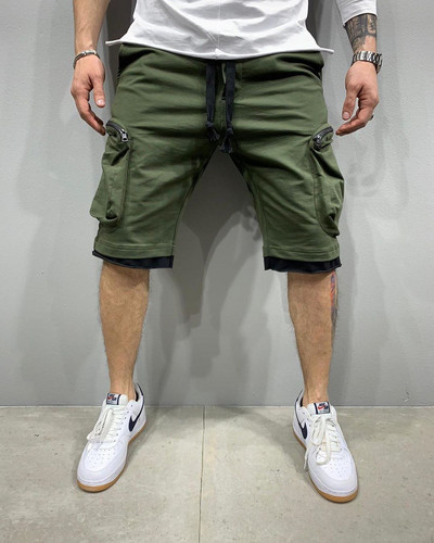 Férfi rövidnadrág új nyári pamut dupla zsebes cipzáras tehernadrág Hip-hop stílusú alkalmi nadrág Sport fitnesz ötpontos nadrág