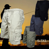 Pantaloni scurți cargo pentru bărbați, cu buzunare largi de vară, pantaloni scurți de lucru, ocazional, de dimensiuni mari, pantaloni scurți de camuflaj, de culoare solidă, transport gratuit