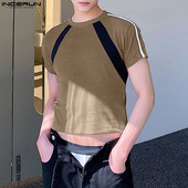 2023. gads. Vīriešu T krekls, raibs ar O veida kakla izgriezumu, īsām piedurknēm korejiešu vīriešu apgriezti topi Vasaras ielas apģērbi Modes ikdienas vīriešu apģērbi INCERUN S-5XL