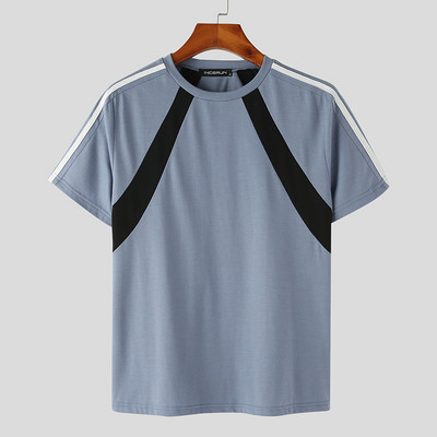 2023. gads. Vīriešu T krekls, raibs ar O veida kakla izgriezumu, īsām piedurknēm korejiešu vīriešu apgriezti topi Vasaras ielas apģērbi Modes ikdienas vīriešu apģērbi INCERUN S-5XL