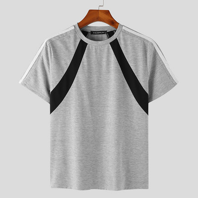 2023. gads. Vīriešu T krekls, raibs ar O veida kakla izgriezumu, īsām piedurknēm korejiešu vīriešu apgriezti topi Vasaras ielas apģērbi Modes ikdienas vīriešu apģērbi INCERUN S-5XL