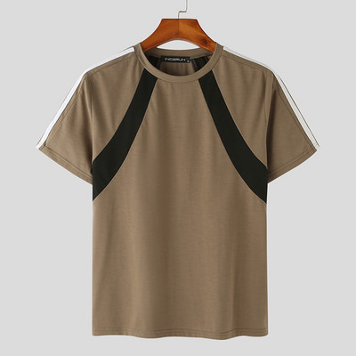 2023. gads. Vīriešu T krekls, raibs ar O veida kakla izgriezumu, īsām piedurknēm korejiešu vīriešu apgriezti topi Vasaras ielas apģērbi Modes ikdienas vīriešu apģērbi INCERUN S-5XL