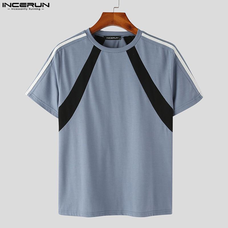 2023. gads. Vīriešu T krekls, raibs ar O veida kakla izgriezumu, īsām piedurknēm korejiešu vīriešu apgriezti topi Vasaras ielas apģērbi Modes ikdienas vīriešu apģērbi INCERUN S-5XL