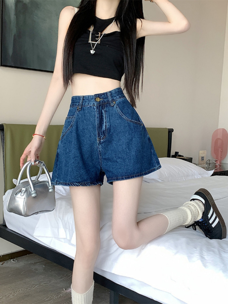 Ženske ljetne modne široke traper kratke hlače širokih nogavica 2024. Ženske jednobojne jeans kratke hlače Ženske široke kratke vruće hlačice A kroja L52