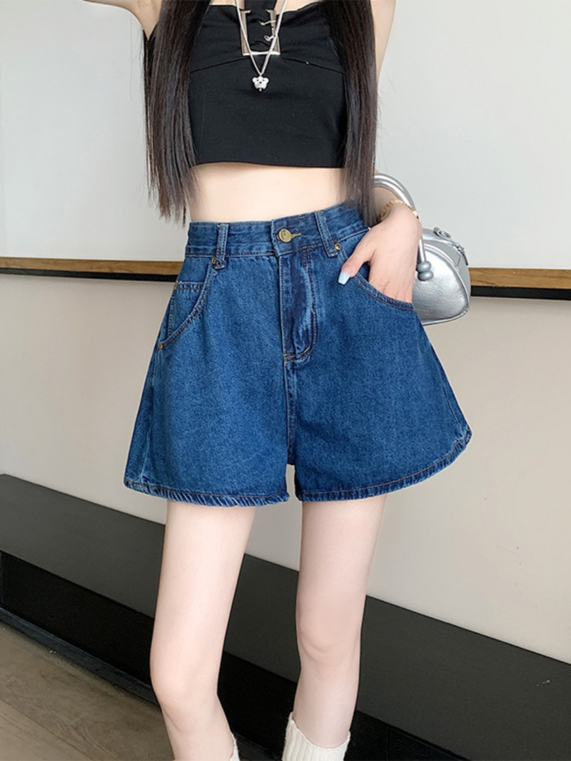 Ženske ljetne modne široke traper kratke hlače širokih nogavica 2024. Ženske jednobojne jeans kratke hlače Ženske široke kratke vruće hlačice A kroja L52