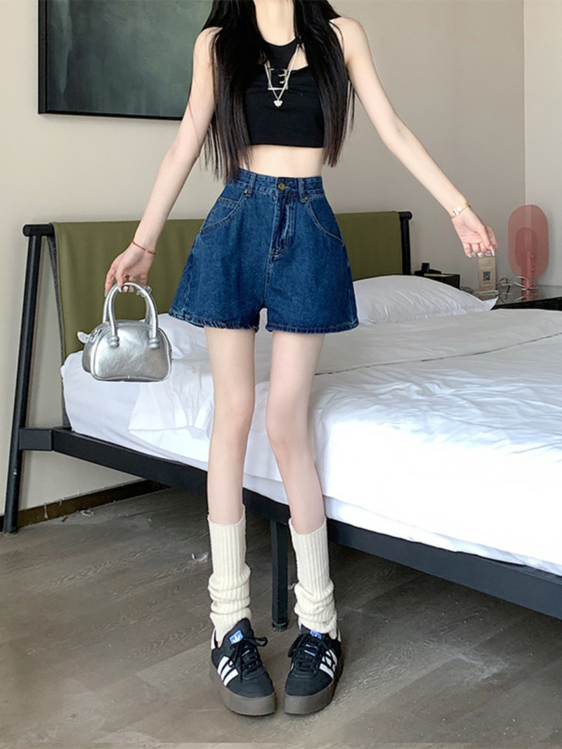 Ženske ljetne modne široke traper kratke hlače širokih nogavica 2024. Ženske jednobojne jeans kratke hlače Ženske široke kratke vruće hlačice A kroja L52